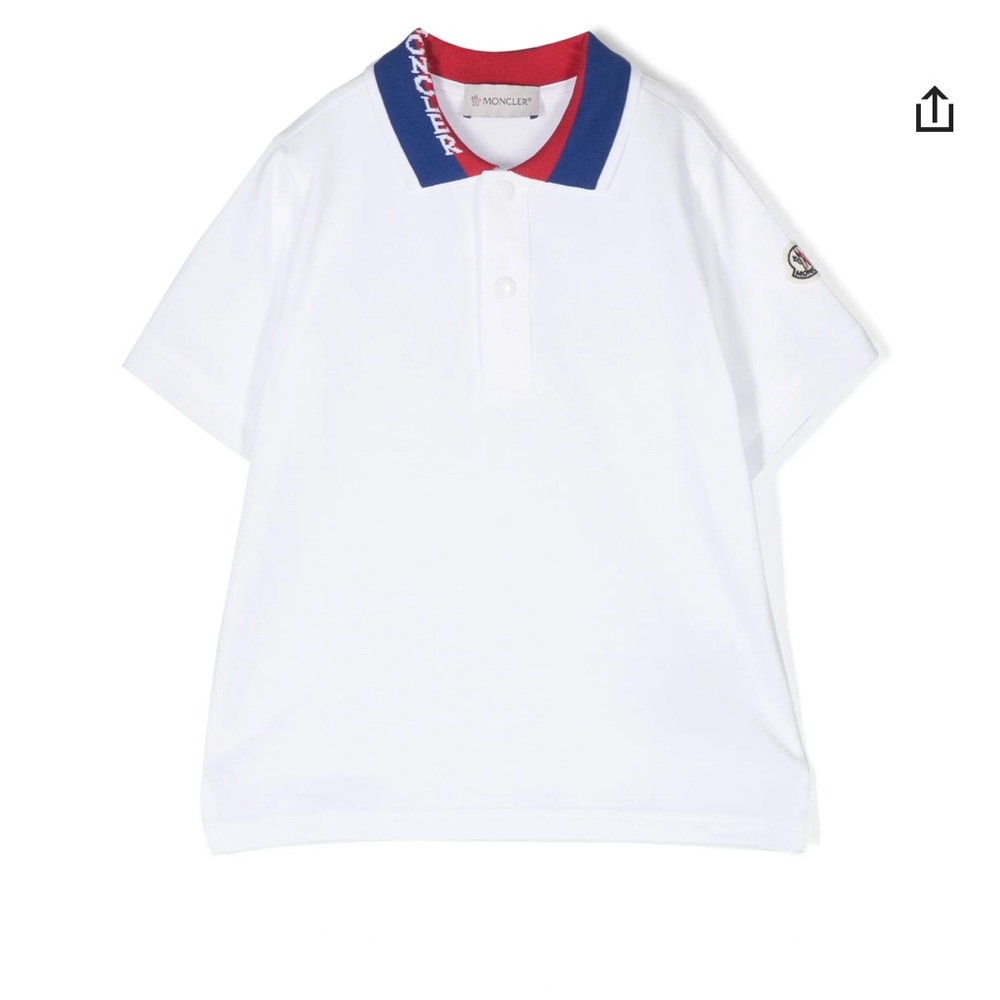 Moncler Kids White Polo Shirt with Blue and Red Collar (Size6)